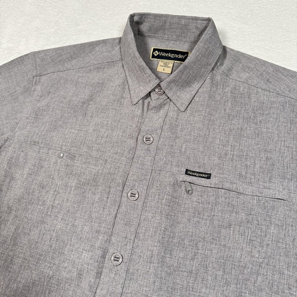 Weekender Shirt Mens Large Gray Short Sleeve Button Up Outdoor Travel Pockets - Picture 1 of 9